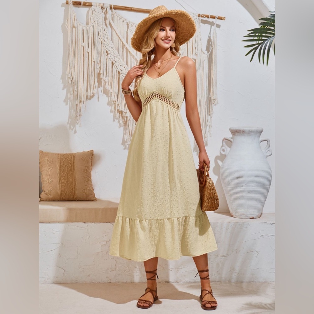 Swiss Dot Sleeveless Midi Dress Casual - Picture 1 of 6